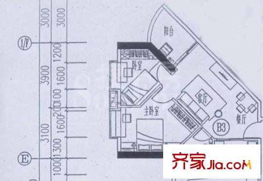 麓湖御景户型图2室2厅户型图 2室2厅1卫1厨