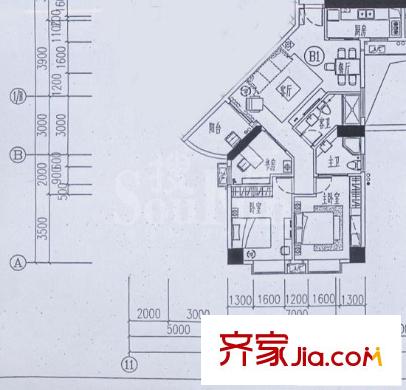 麓湖御景户型图3室2厅户型图 3室2厅2卫1厨