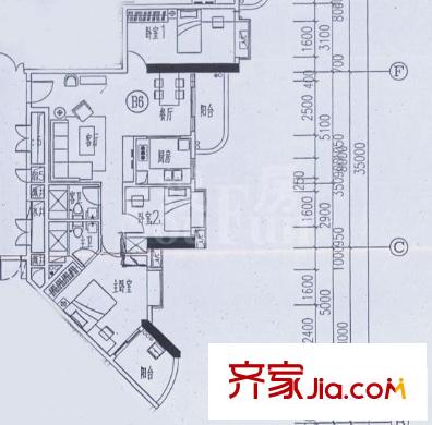 麓湖御景户型图3室2厅户型图 3室2厅2卫1厨