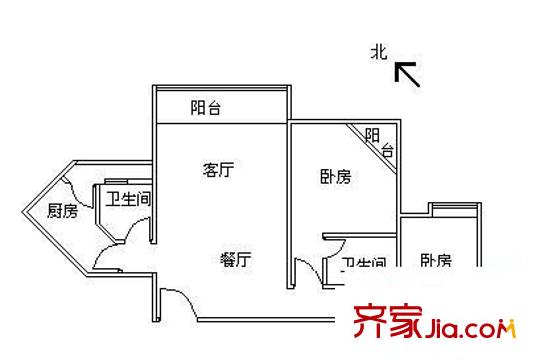 天文苑户型图2室2厅户型图 2室2厅2卫1厨