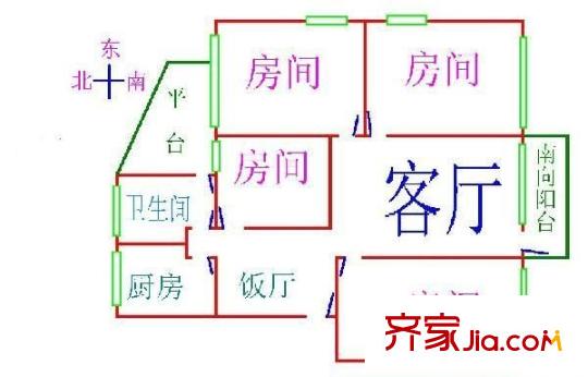 华侨新村户型图4室2厅户型图 4室2厅1卫1厨