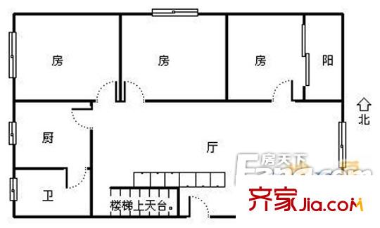 中山一路小区户型图3室1厅户型图 3室1厅1卫1厨