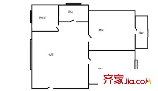 中山一路小区户型图2房1厅户型图 2室1厅1卫1厨