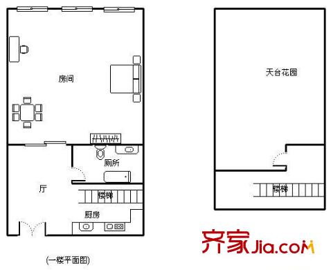 东风东路小区户型图1室1厅户型图 1室1厅1卫1厨