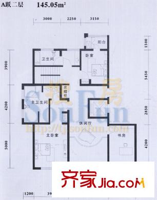 康達尚郡戶型圖A躍戶型二層 4室3廳3衛(wèi)