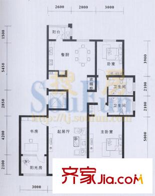 康達尚郡戶型圖A4戶型 3室2廳2衛(wèi)