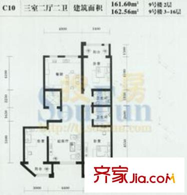 康達(dá)尚郡戶型圖C10戶型 3室2廳2衛(wèi)