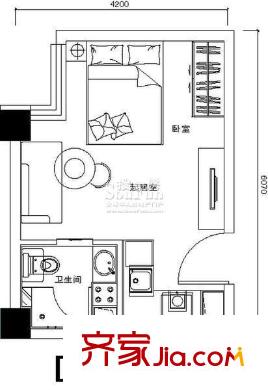 時(shí)代大廈戶型圖1號樓標(biāo)準(zhǔn)層d戶型 1室1廳1衛(wèi)