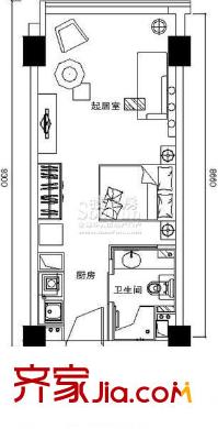 時代大廈戶型圖1號樓標(biāo)準(zhǔn)層z-a戶型 1室1廳1衛(wèi)