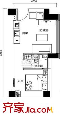 時(shí)代大廈戶型圖1號樓標(biāo)準(zhǔn)層B戶型 1室1廳1衛(wèi)
