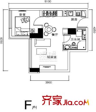 時(shí)代大廈戶型圖1號樓標(biāo)準(zhǔn)層f戶型 1室2廳1衛(wèi)