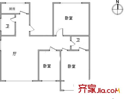 利海家園戶型圖戶型圖 3室1廳2衛(wèi)1廚