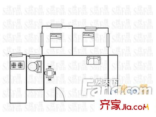 朝天路大院户型图2室2厅户型图 2室2厅1卫1厨
