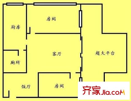 惠福西路大院户型图2室2厅户型图 2室2厅1卫1厨