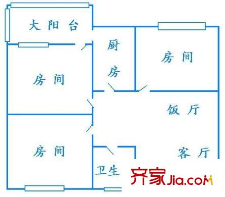 惠福西路大院户型图3室2厅户型图 3室2厅1卫1厨