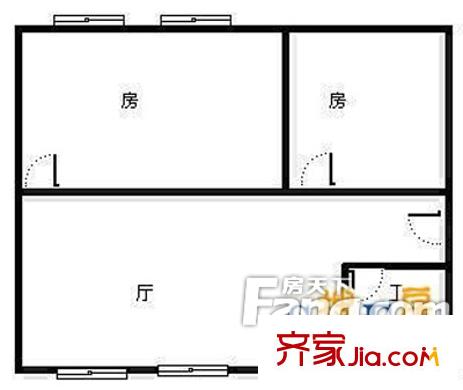 盘福路大院户型图2室1厅户型图 2室1厅1卫1厨