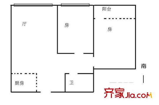 小北路大院户型图2室1厅户型图 2室1厅1卫1厨