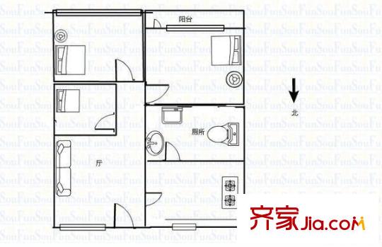 福今路小区户型图3室1厅户型图 3室1厅1卫1厨
