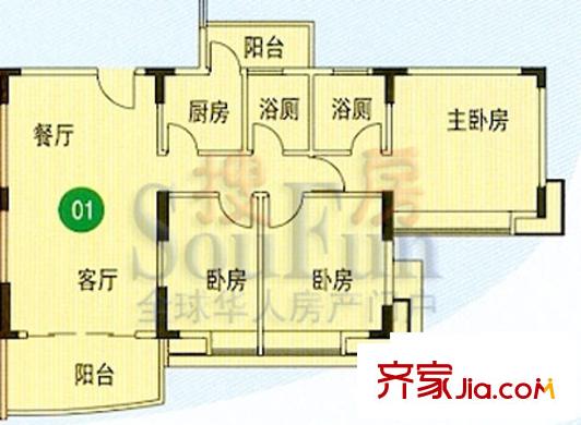华荟南景园户型图3房2厅户型图 3室2厅2卫1厨