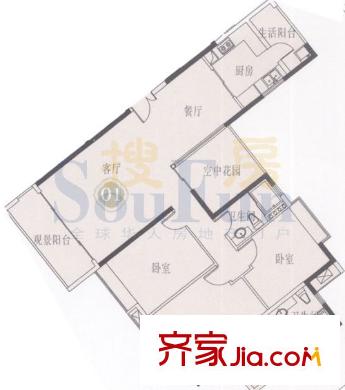 锦城花园户型图3室2厅户型图 3室2厅2卫1厨