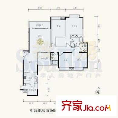 锦城花园户型图4室2厅户型图 4室2厅2卫1厨