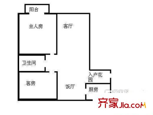 翡翠绿洲森林半岛户型图2室2厅户型图 2室2厅1卫1厨