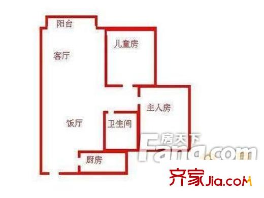 翡翠绿洲森林半岛户型图2室2厅户型图 2室2厅1卫1厨