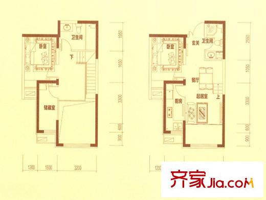 經(jīng)緯城市綠洲武清戶型圖一期高層20號樓LD3戶型 2室2廳2衛(wèi)1廚