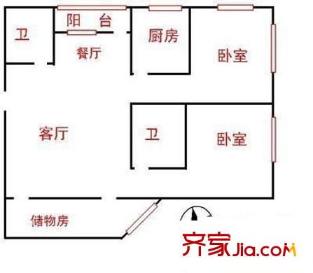 淘金路小区户型图3室2厅户型图 3室2厅2卫1厨