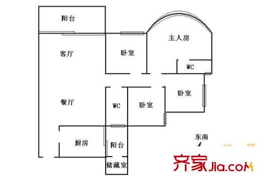 富力东堤湾户型图3室2厅户型图 3室2厅2卫1厨