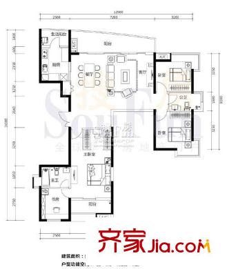 金地荔湖城户型图4室2厅户型图 4室2厅2卫