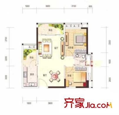 陽光花園戶型圖戶型圖 2室2廳1衛(wèi)1廚