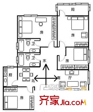 华侨乐园户型图4室2厅户型图 4室2厅1卫1厨