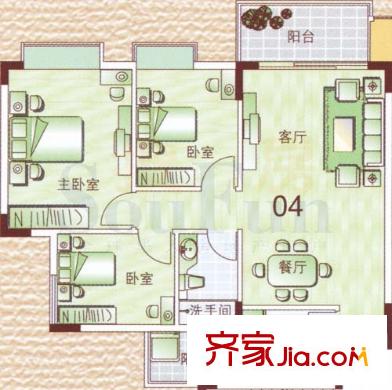 新世界花园户型图嘉怡苑标准层4单位 3室2厅1卫1厨