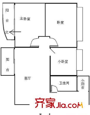 叠彩园户型图3室1厅户型图 3室1厅1卫1厨