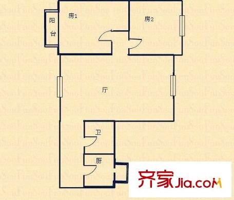 叠彩园户型图2室1厅户型图 2室1厅1卫1厨