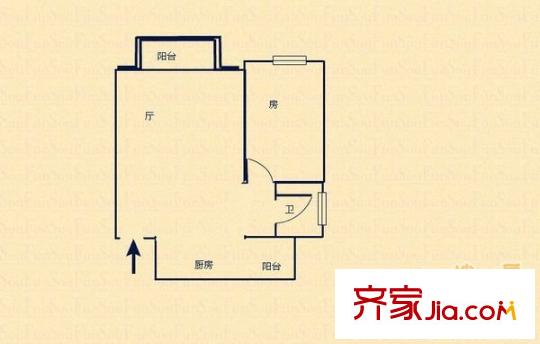 叠彩园户型图1室1厅户型图 1室1厅1卫1厨