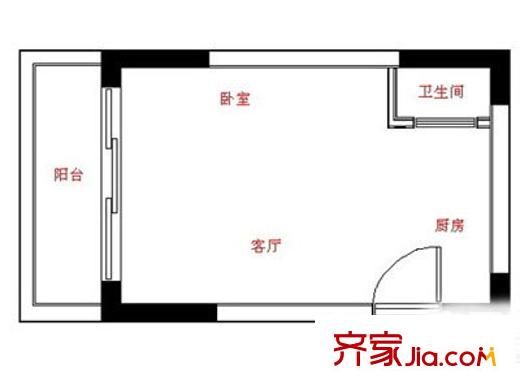 丽江花园德字楼户型图1室1厅户型图 1室1厅1卫1厨