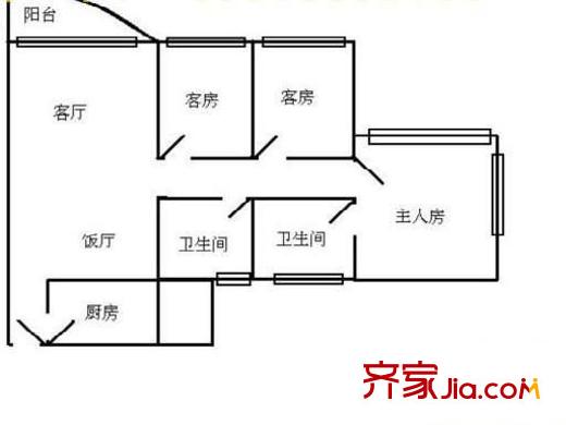 丽江花园德字楼户型图3室2厅户型图 3室2厅2卫1厨