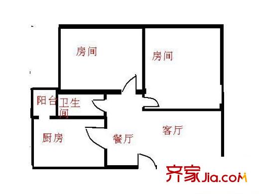 丽江花园德字楼户型图2室2厅户型图 2室2厅1卫1厨