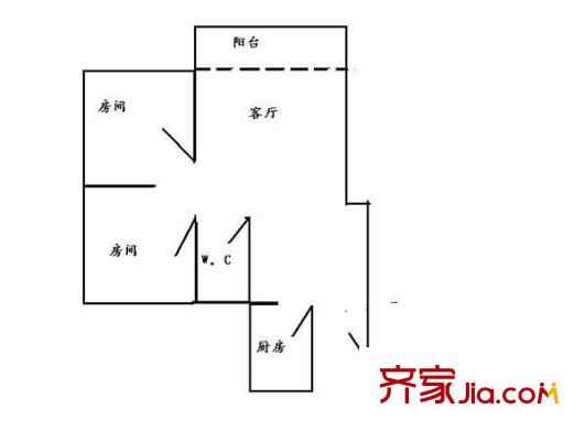 珠江帝景苑克莱国际公寓户型图2室1厅户型图 2室1厅1卫1厨