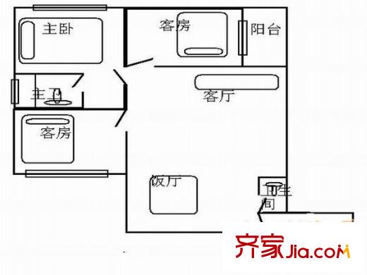 加拿大花园户型图3室2厅户型图 3室2厅2卫1厨