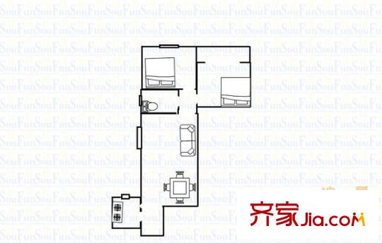加拿大花园户型图2室2厅户型图 2室2厅1卫1厨