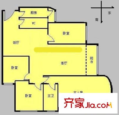 珠江帝景苑克莱国际公寓户型图4室2厅户型图 4室2厅2卫1厨
