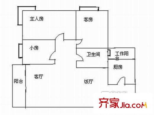 芭堤水岸户型图3室2厅户型图 3室2厅1卫1厨
