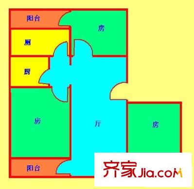穗花新村户型图3室1厅户型图 3室1厅1卫1厨