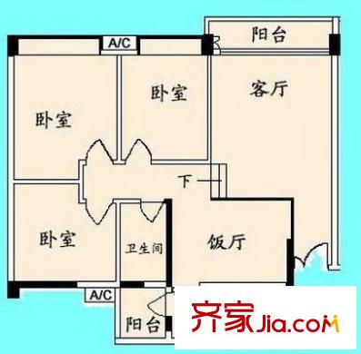 柏涛雅苑户型图3室2厅户型图 3室2厅1卫1厨