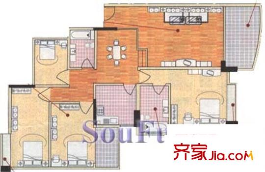 柏涛雅苑四室户型图