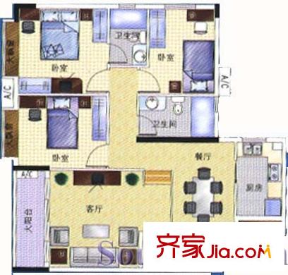 柏涛雅苑三室户型图
