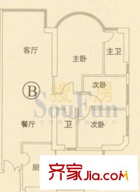 海珠半岛花园户型图4室2厅户型图 4室2厅2卫1厨